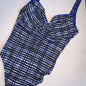 NWT 90s Vintage Blue Plaid One Piece Bikini